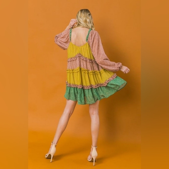 Love Colette Swing Ruffled Mini-Dress Women's S Boho Cottage Coquette - Picture 2 of 9